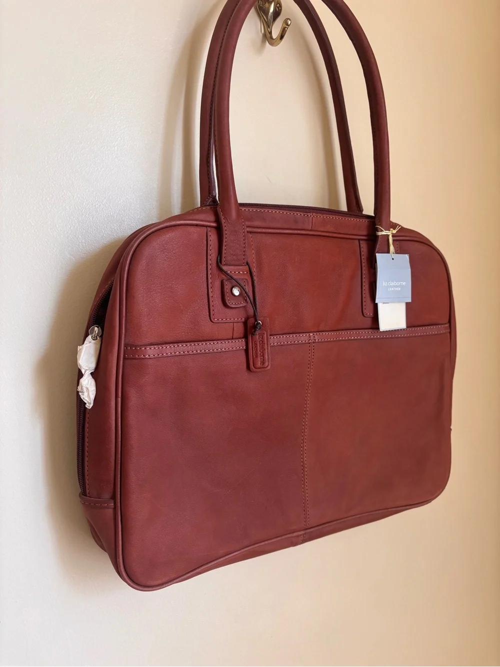 New Liz Claiborne Leather Laptop Case bag carrier Brown Brandy Color